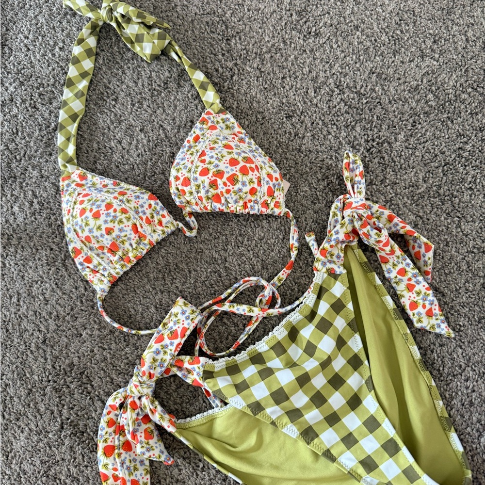 Aerie Strawberry and Gingham Bikini Set